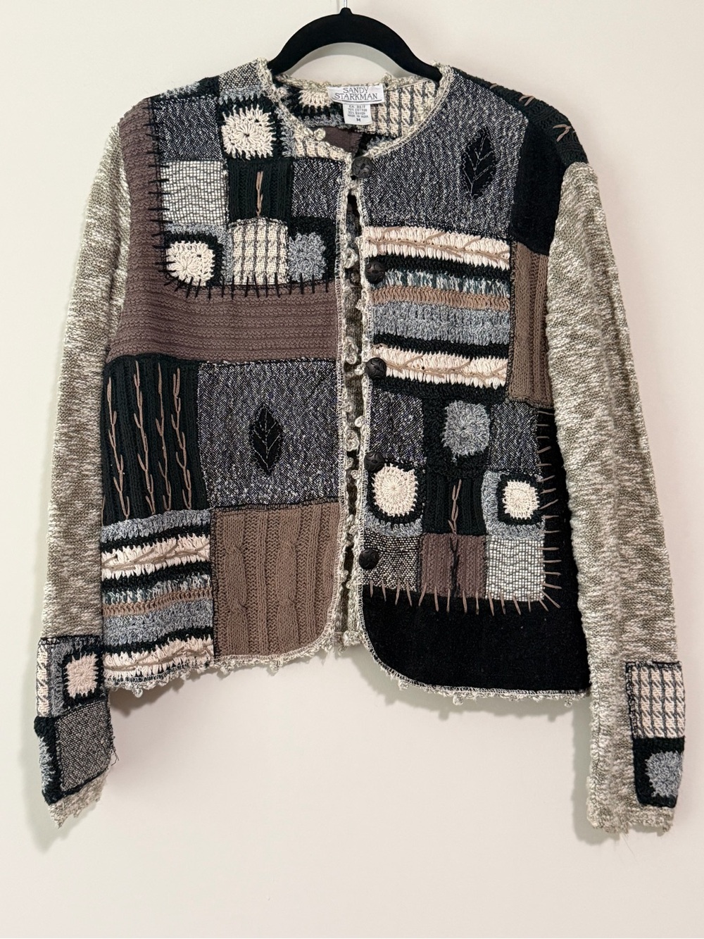 Vintage Sandy Starkman Patchwork Mixed Knit Cardigan Jacket